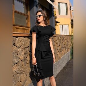 NWOT Elegant Black Ruffle Dress Large